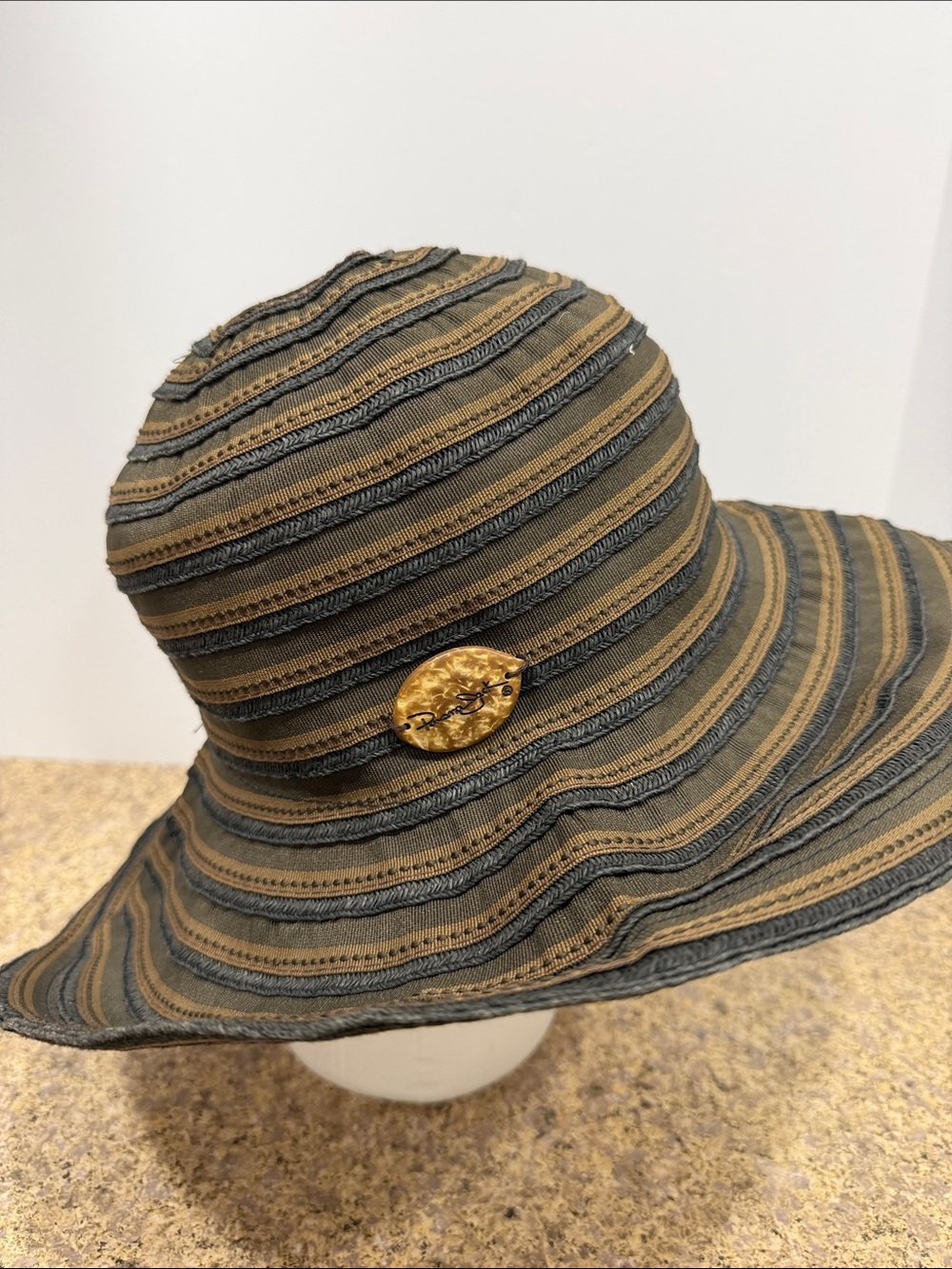 Panama Jack Wide Brim Striped Sun Hat Floppy Boho Neutral Beach Hat - Picture 2 of 6